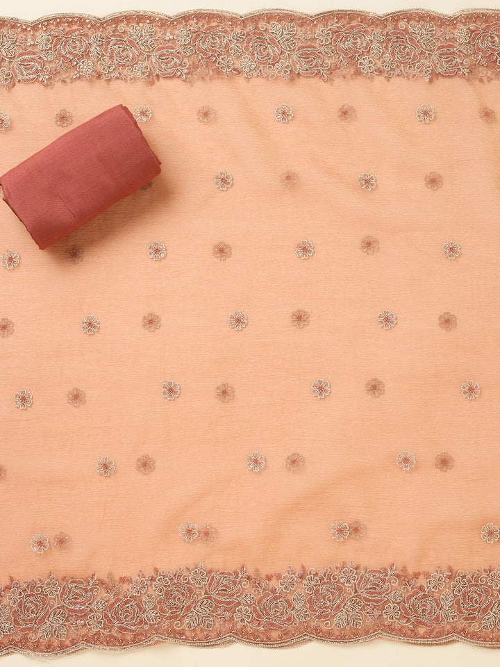 Rust Threadwork Tissue Unstitched Salwar Suit