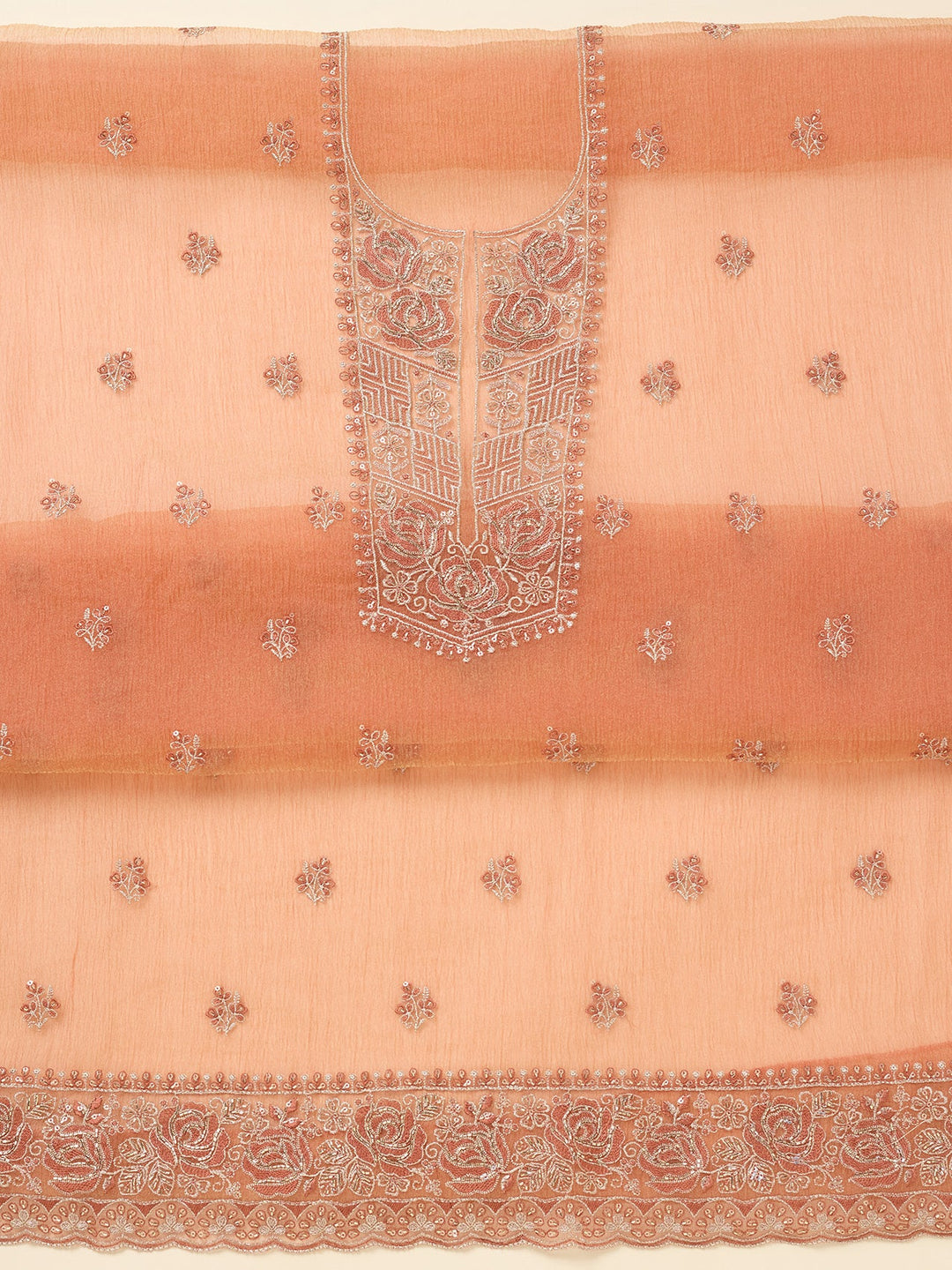 Rust Threadwork Tissue Unstitched Salwar Suit