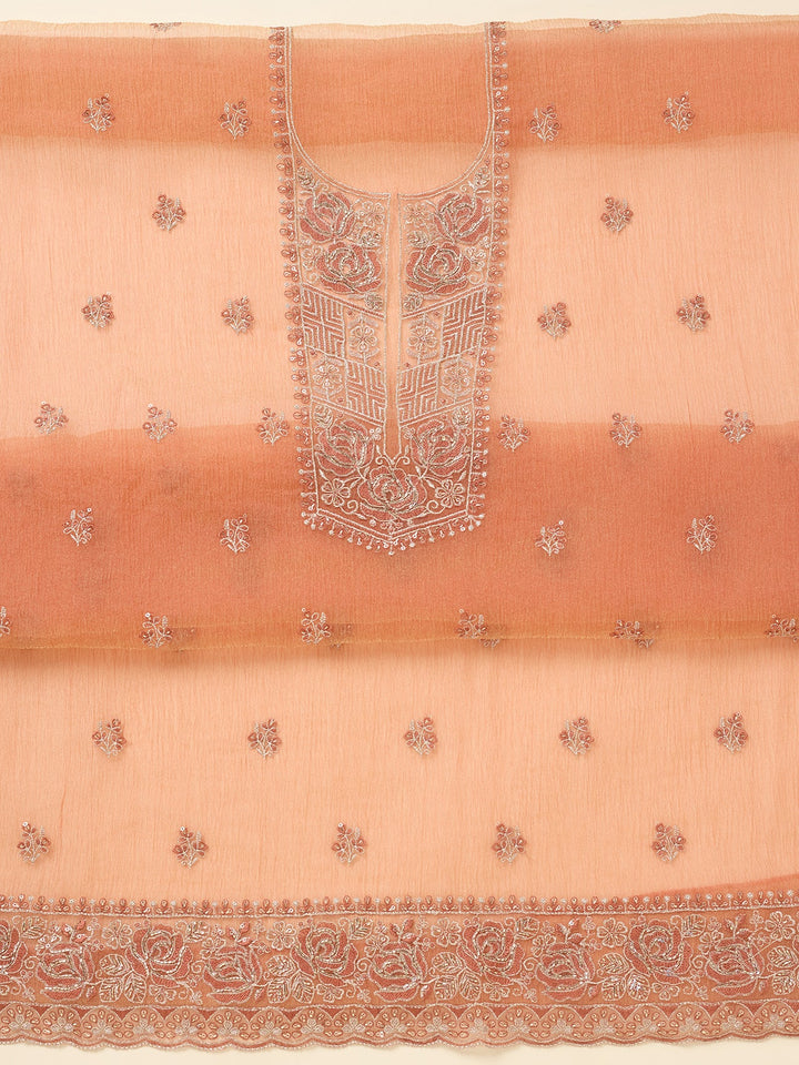 Rust Threadwork Tissue Unstitched Salwar Suit