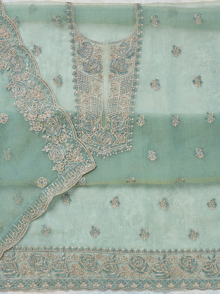 Sky Blue Threadwork Tissue Unstitched Salwar Suit