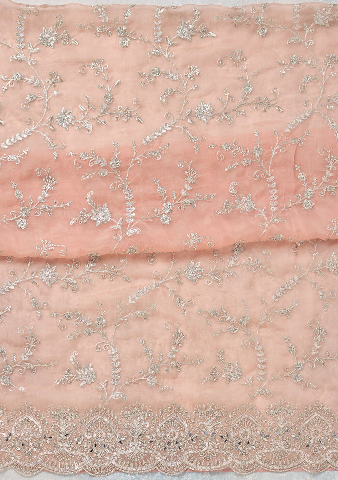 Peach Threadwork Tissue Unstitched Salwar Suit