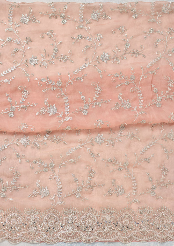 Peach Threadwork Tissue Unstitched Salwar Suit
