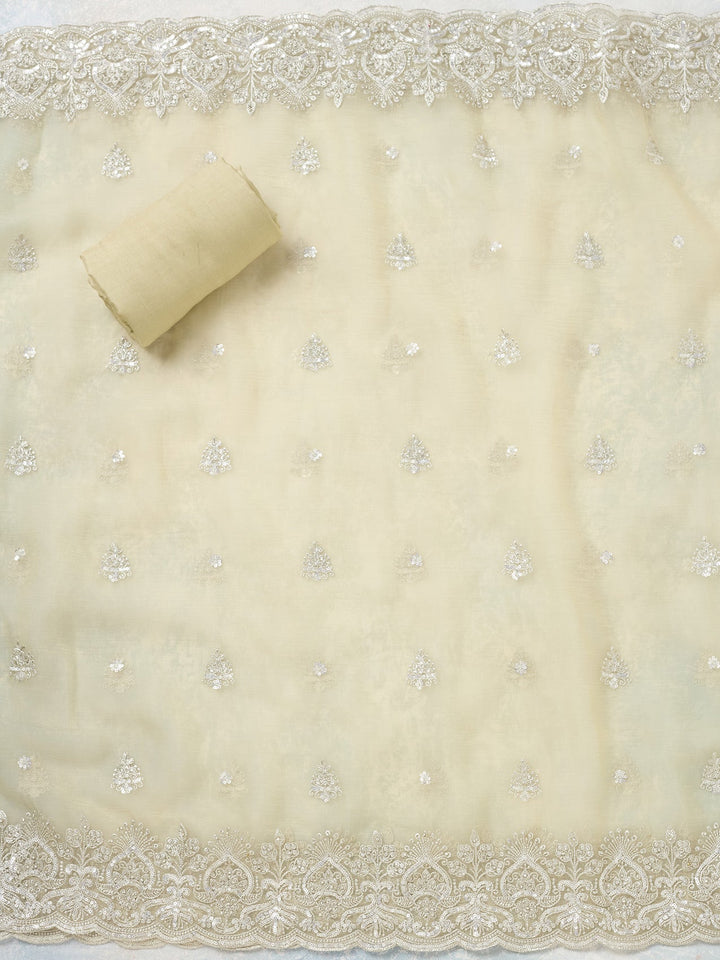 Pista Green Threadwork Tissue Unstitched Salwar Suit