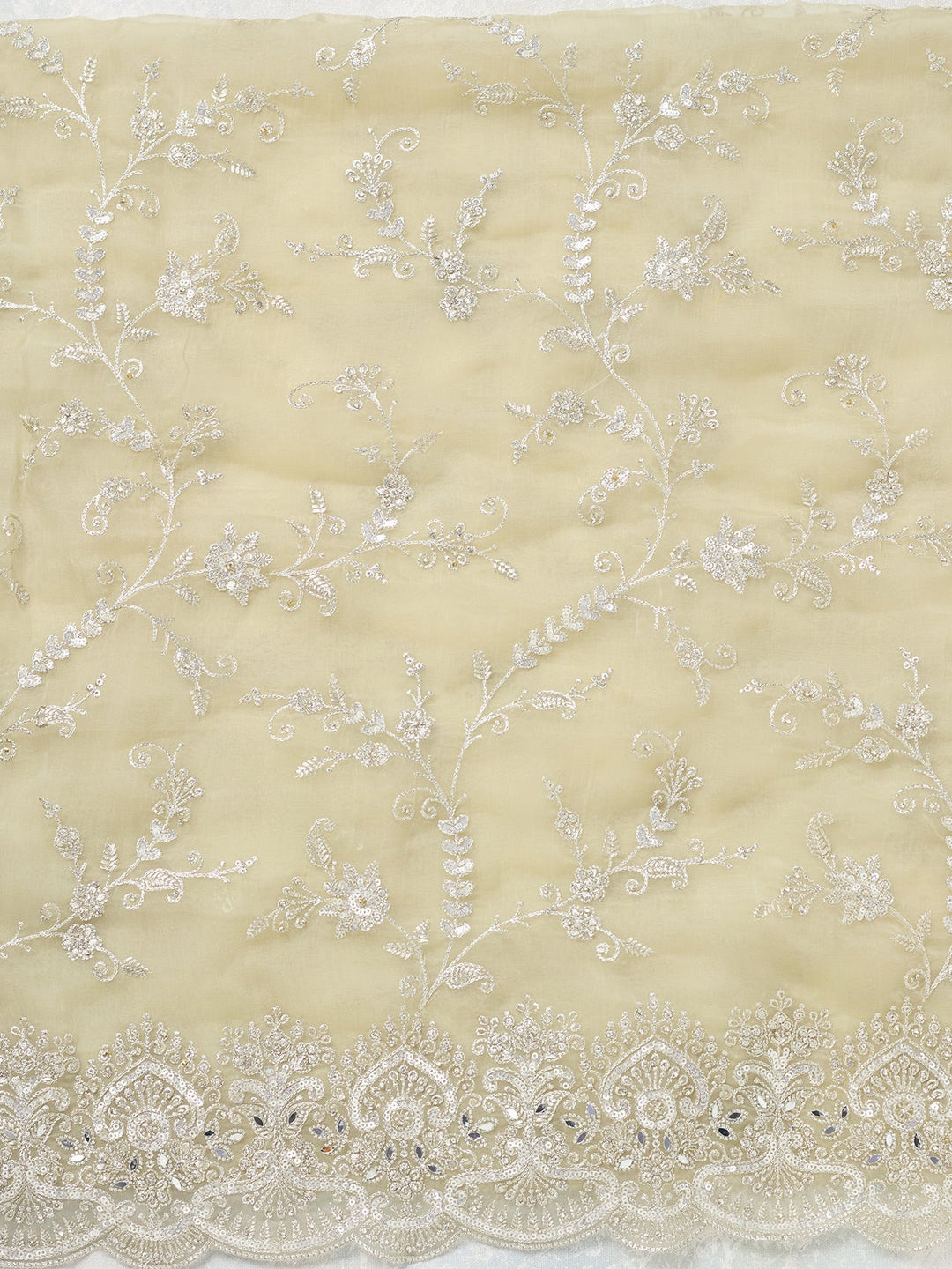 Pista Green Threadwork Tissue Unstitched Salwar Suit