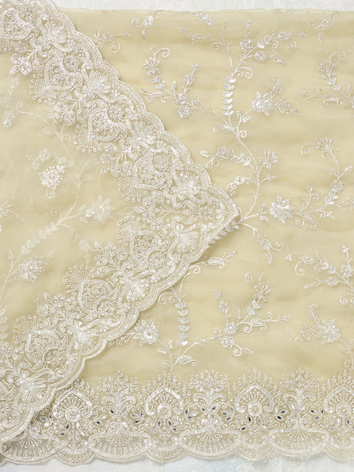 Pista Green Threadwork Tissue Unstitched Salwar Suit