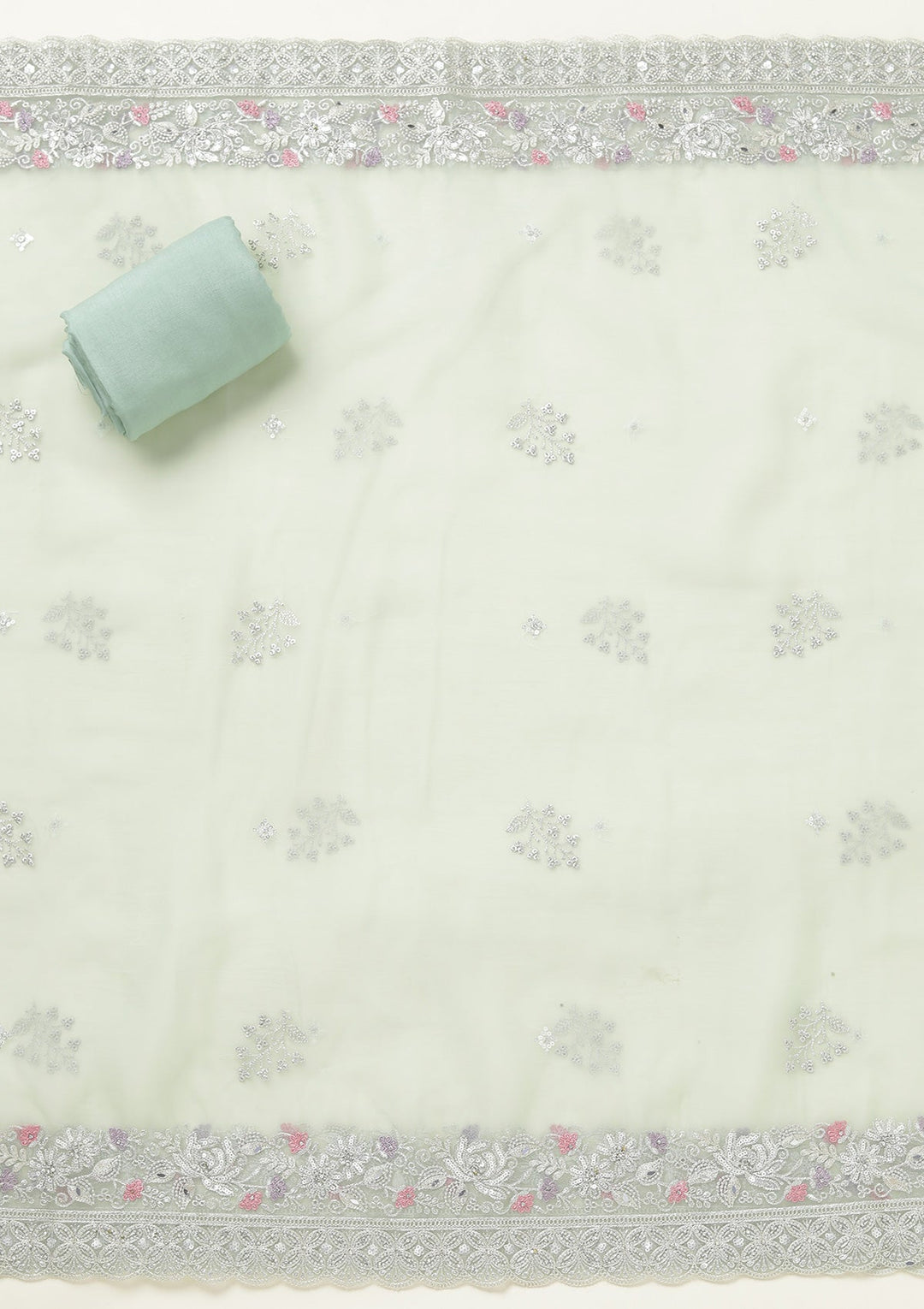 Pista Green Threadwork Tissue Unstitched Salwar Suit-koskii