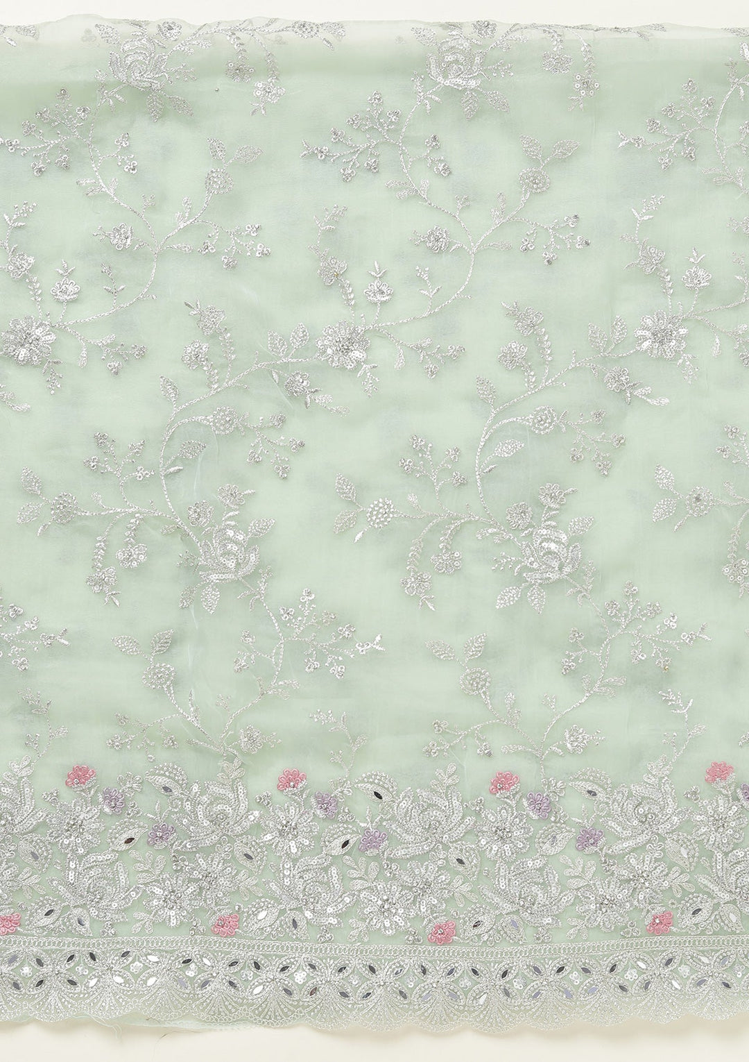 Pista Green Threadwork Tissue Unstitched Salwar Suit-koskii