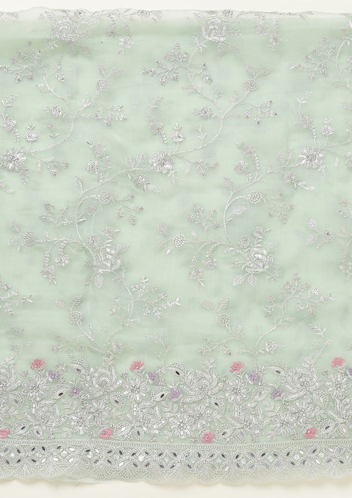 Pista Green Threadwork Tissue Unstitched Salwar Suit-koskii