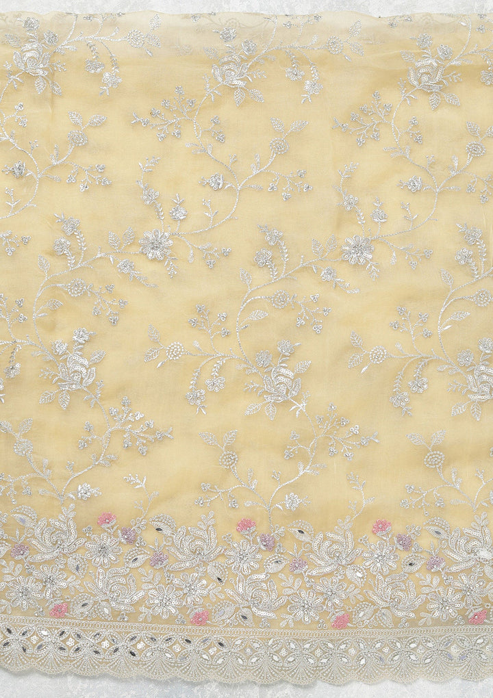 Yellow Threadwork Tissue Unstitched Salwar Suit-koskii