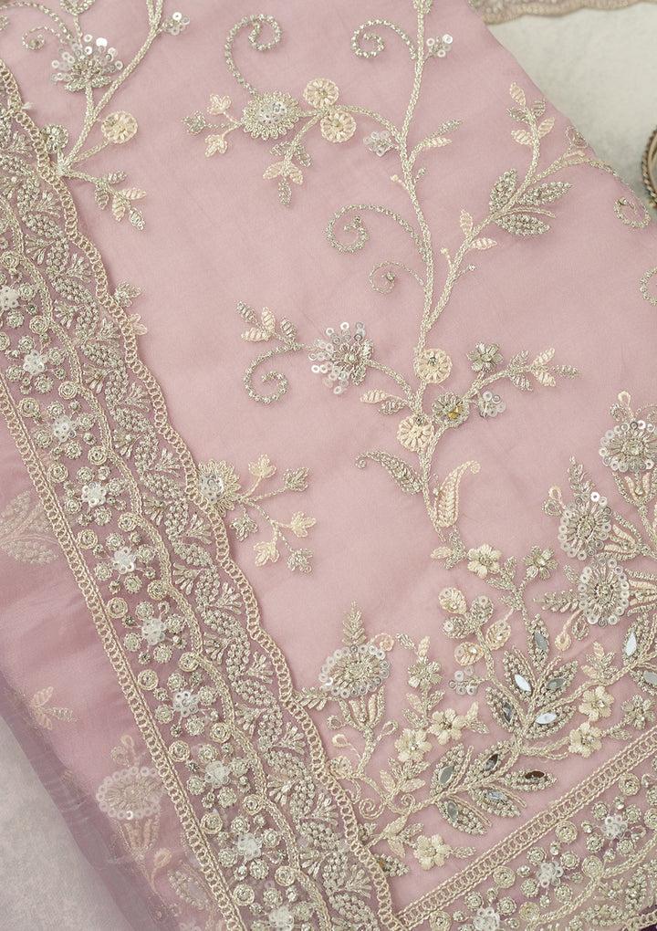 Lavender Threadwork Tissue Unstitched Salwar Suit