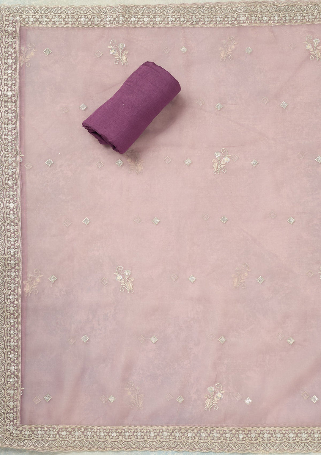 Lavender Threadwork Tissue Unstitched Salwar Suit