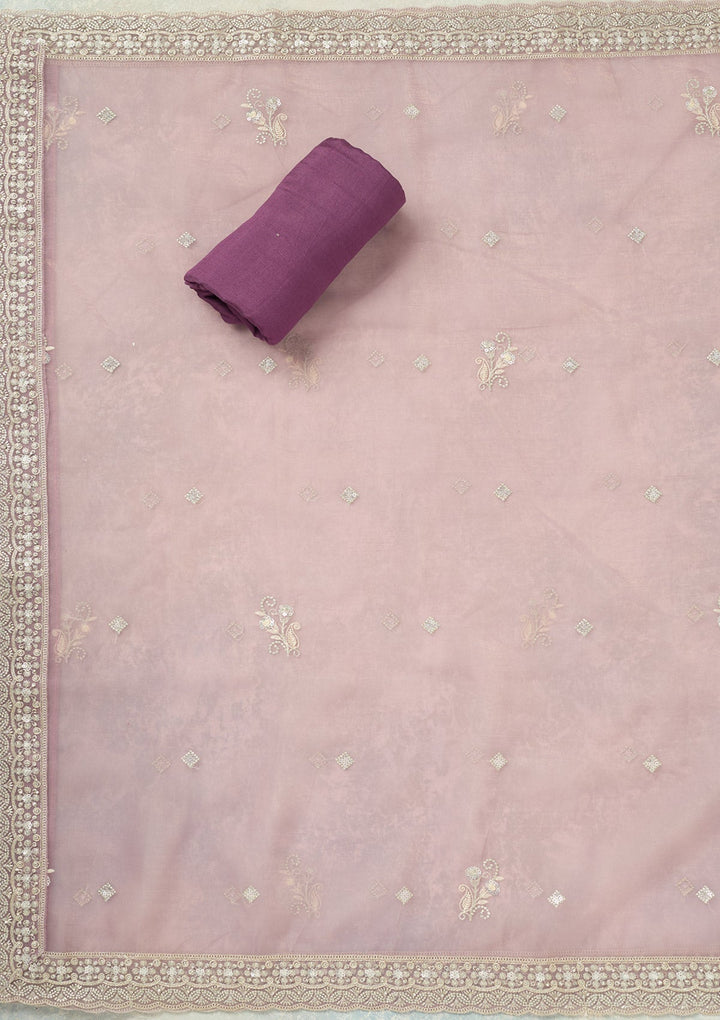 Lavender Threadwork Tissue Unstitched Salwar Suit