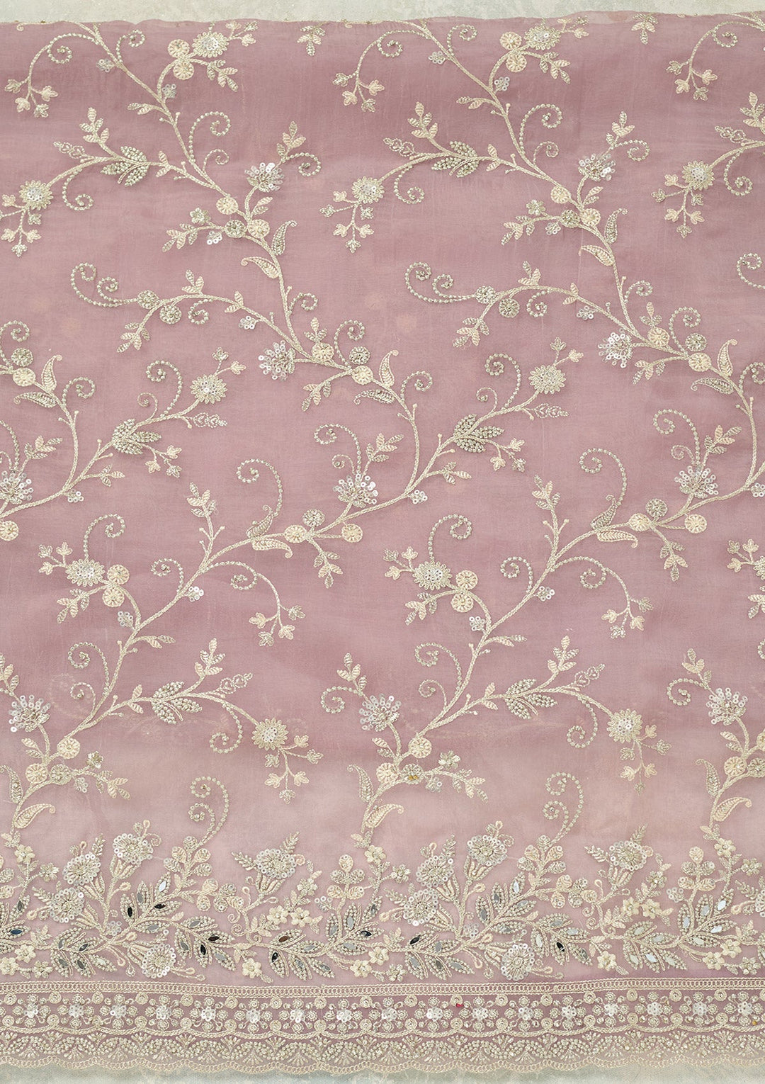 Lavender Threadwork Tissue Unstitched Salwar Suit