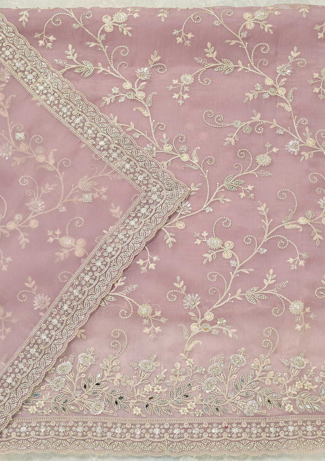 Lavender Threadwork Tissue Unstitched Salwar Suit