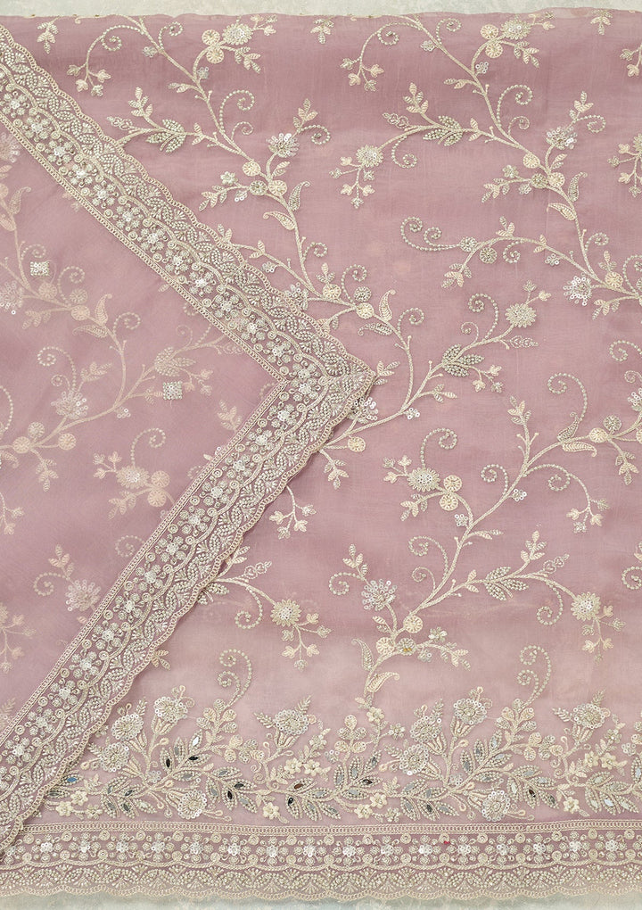 Lavender Threadwork Tissue Unstitched Salwar Suit