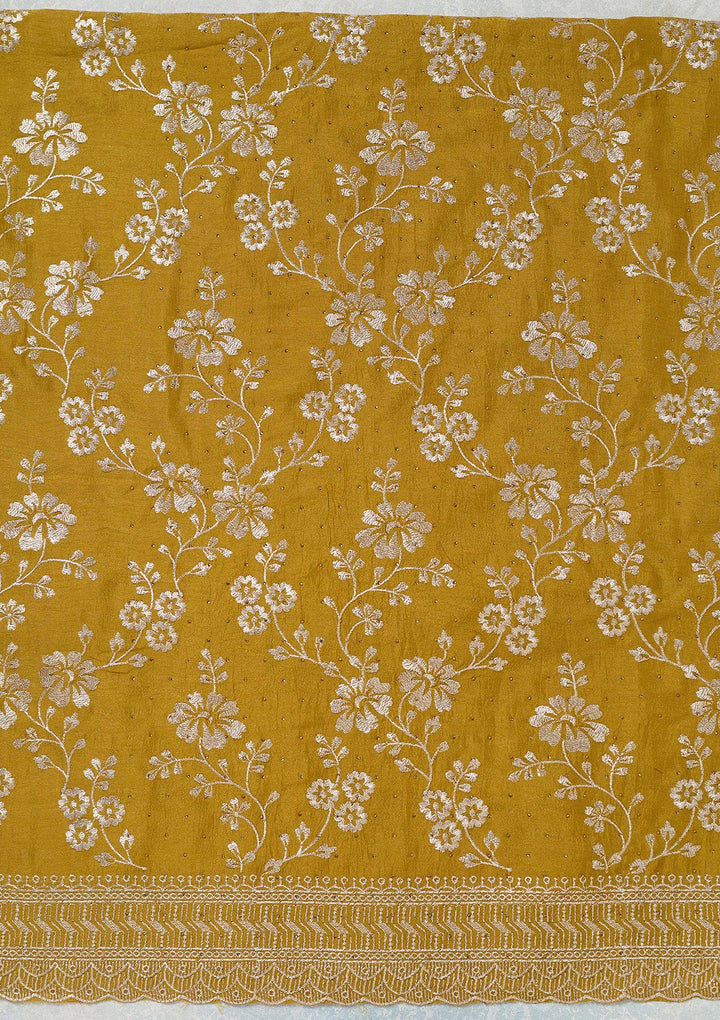 Mustard Zariwork (Gold) Soft Raw Silk Unstitched Salwar Suit-Koskii