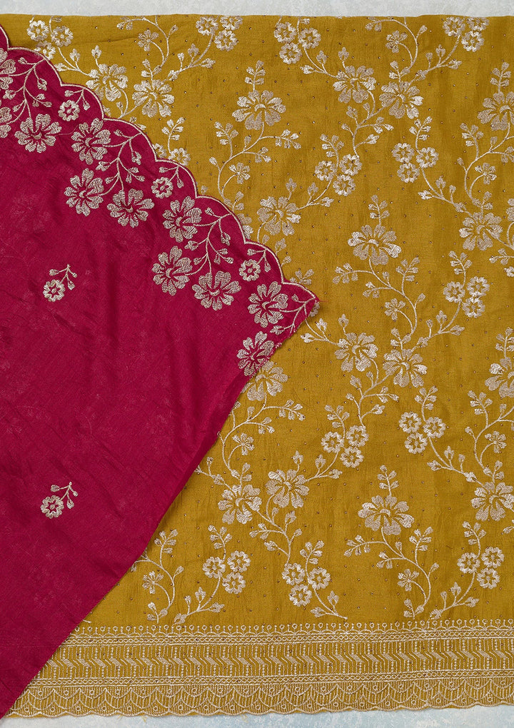 Mustard Zariwork (Gold) Soft Raw Silk Unstitched Salwar Suit-Koskii
