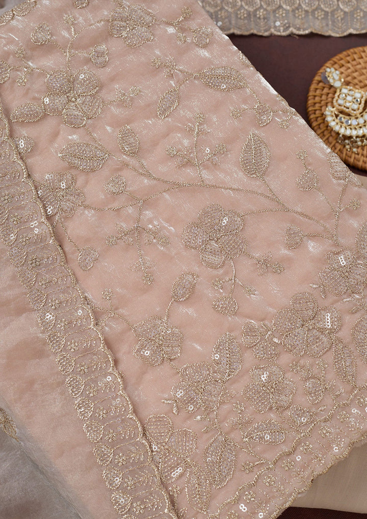 Beige Sequins Semi Crepe Unstitched Salwar Suit-Koskii