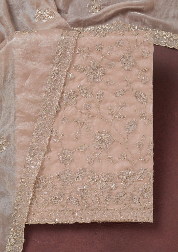 Beige Sequins Semi Crepe Unstitched Salwar Suit-Koskii