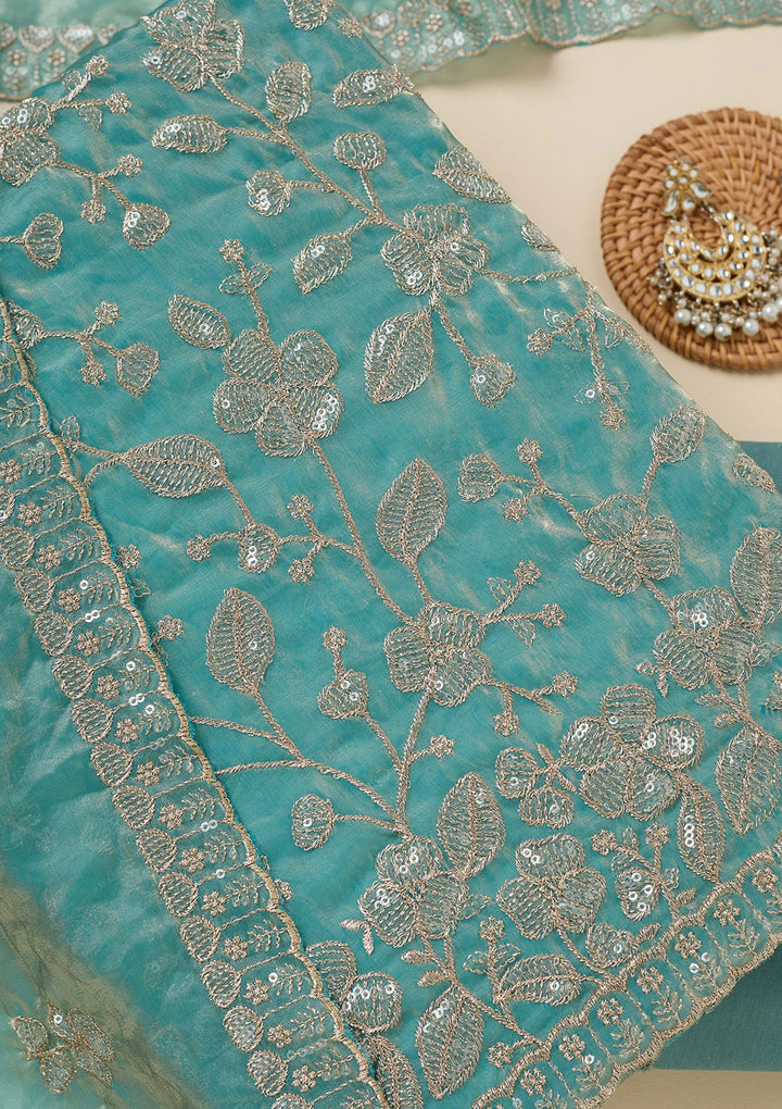 Blue Sequins Semi Crepe Unstitched Salwar Suit-Koskii
