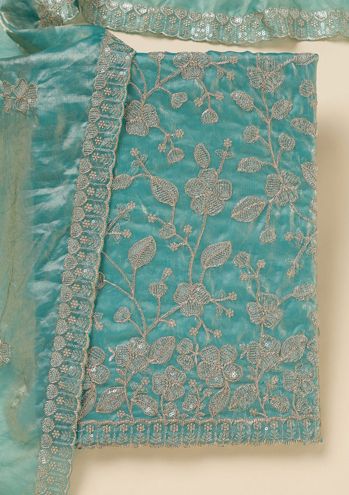 Blue Sequins Semi Crepe Unstitched Salwar Suit-Koskii