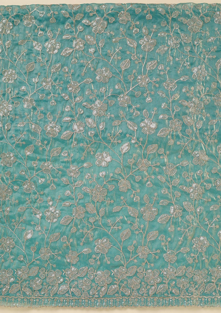 Blue Sequins Semi Crepe Unstitched Salwar Suit-Koskii