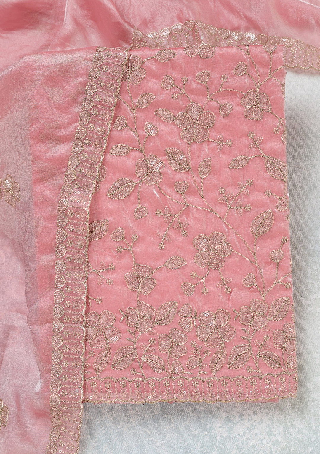 Pink Sequins Semi Crepe Unstitched Salwar Suit-Koskii