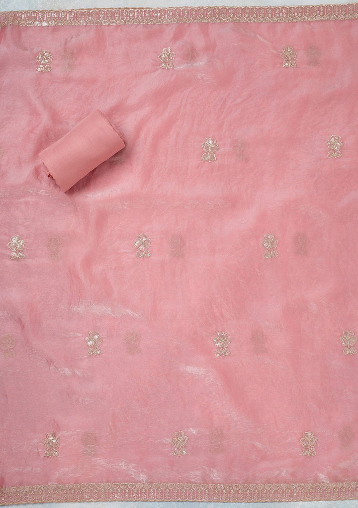 Pink Sequins Semi Crepe Unstitched Salwar Suit-Koskii