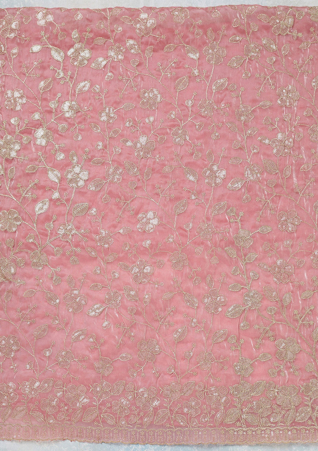 Pink Sequins Semi Crepe Unstitched Salwar Suit-Koskii