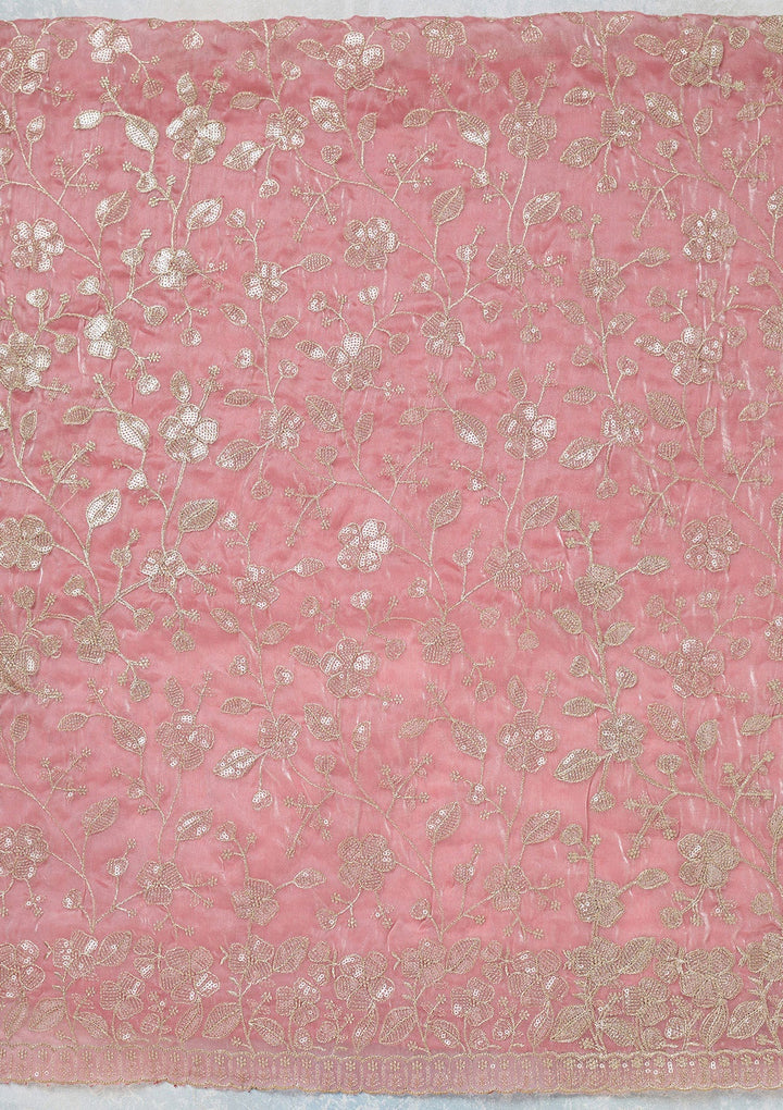 Pink Sequins Semi Crepe Unstitched Salwar Suit-Koskii