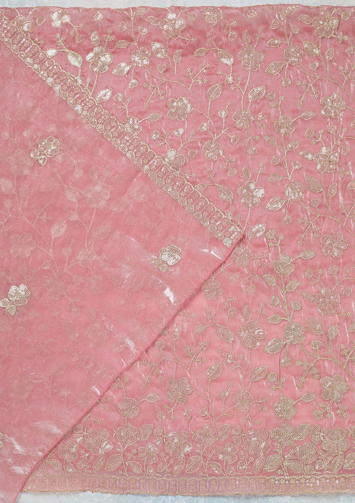 Pink Sequins Semi Crepe Unstitched Salwar Suit-Koskii