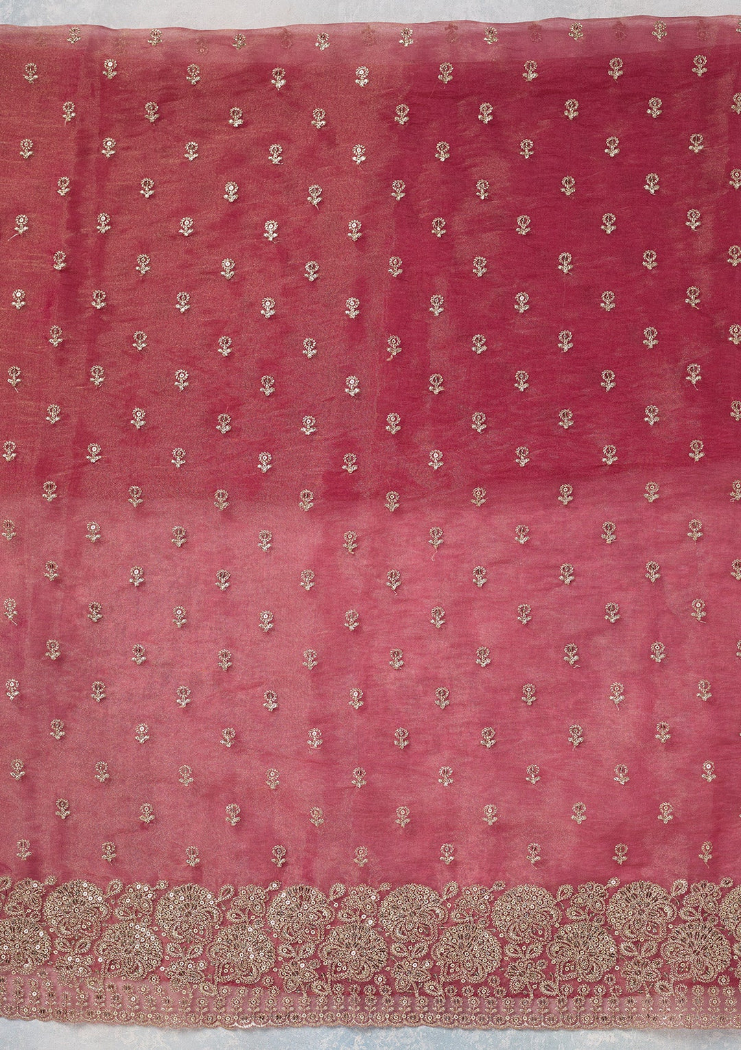 Pink Zariwork (Gold) Tissue Unstitched Salwar Suit-koskii