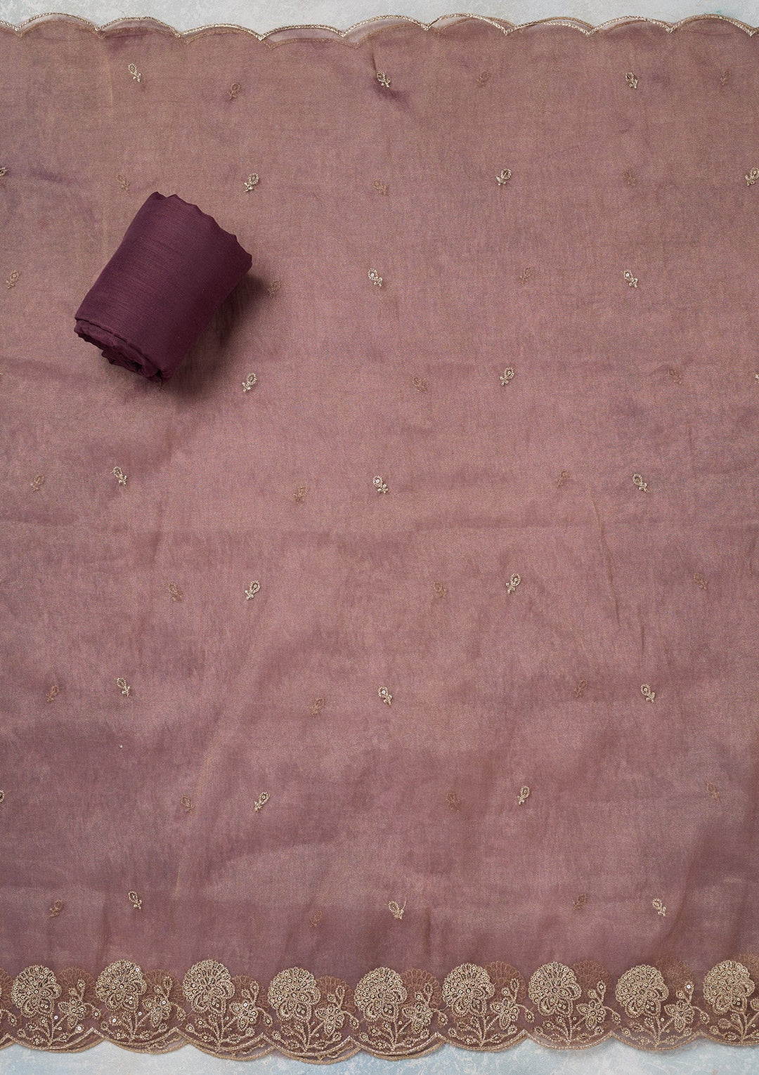 Wine Zariwork (Gold) Tissue Unstitched Salwar Suit-koskii