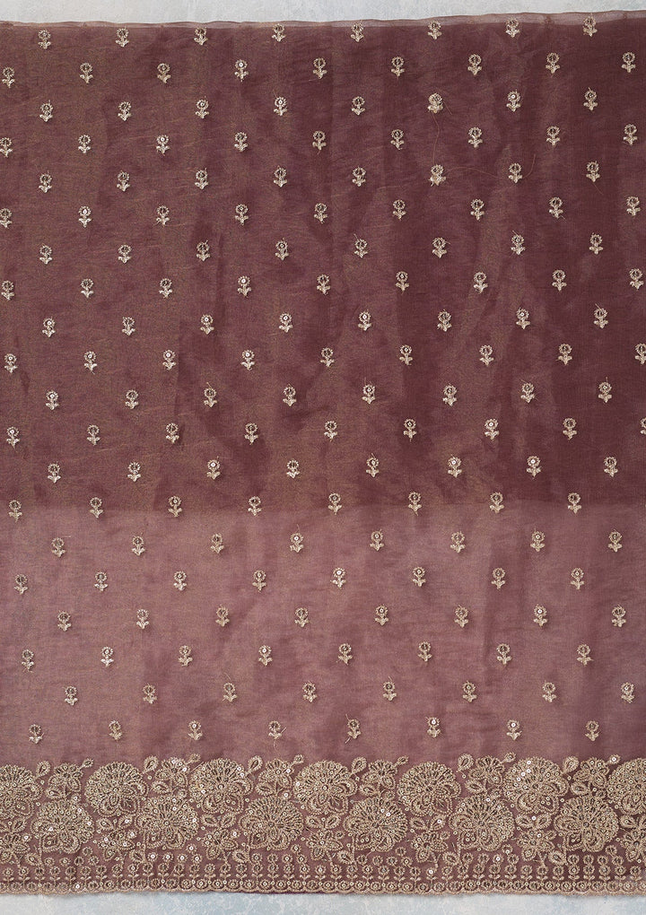 Wine Zariwork (Gold) Tissue Unstitched Salwar Suit-koskii