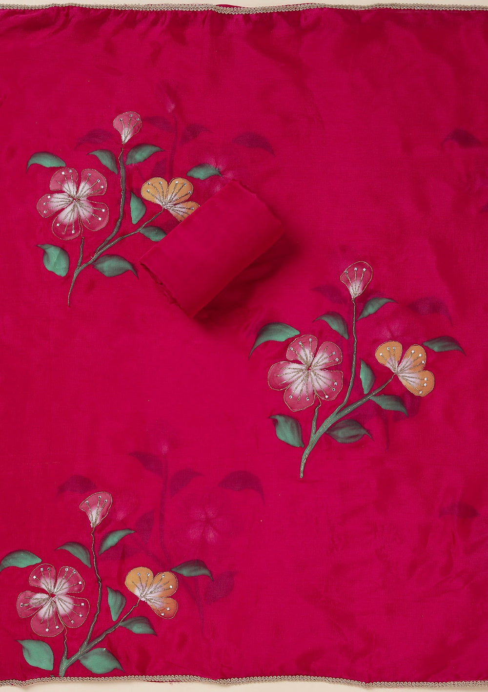 Magenta Pink Zariwork (Gold) Brocade Unstitched Salwar Suit_koskii