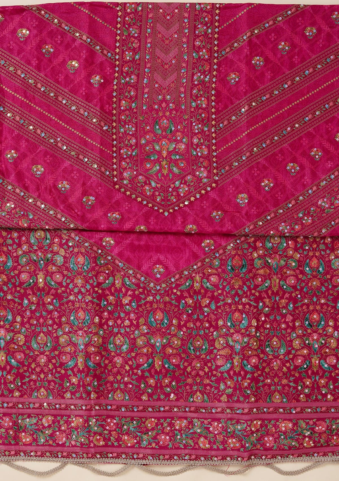 Magenta Pink Zariwork (Gold) Brocade Unstitched Salwar Suit_koskii