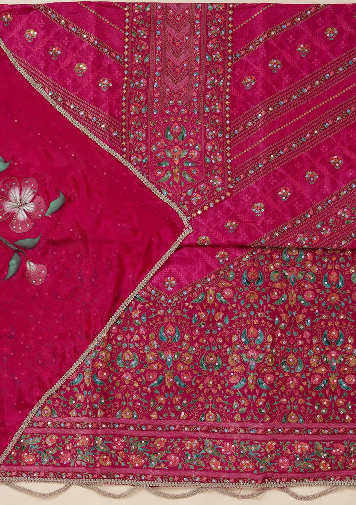 Magenta Pink Zariwork (Gold) Brocade Unstitched Salwar Suit_koskii