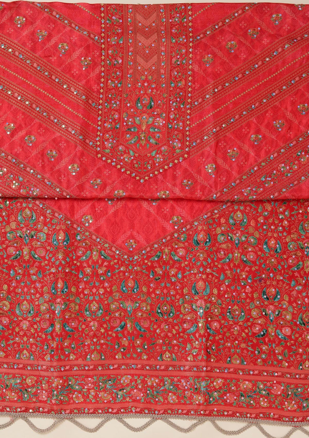 Red Zariwork (Gold) Brocade Unstitched Salwar Suit_koskii