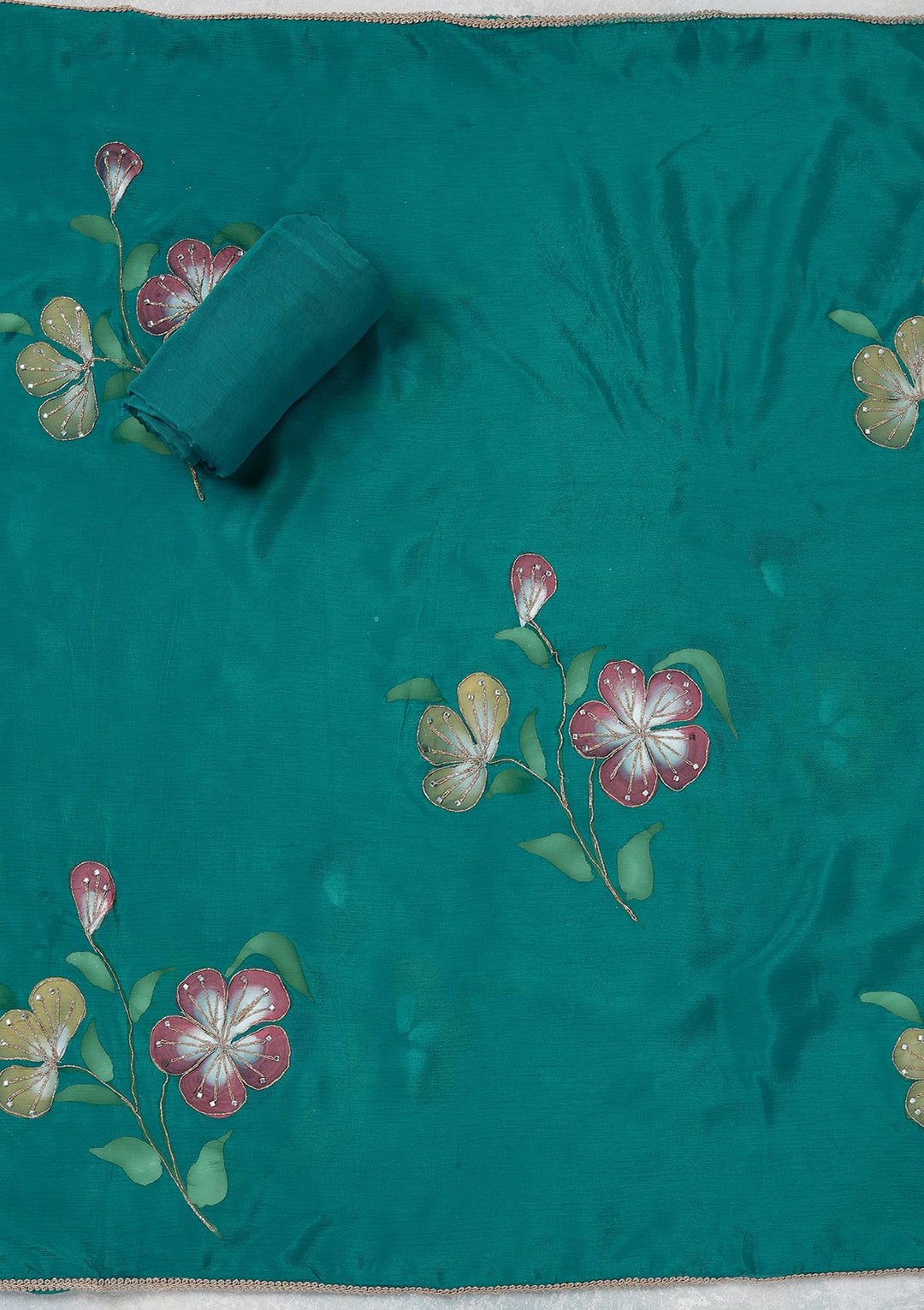 Turquoise Blue Zariwork (Gold) Brocade Unstitched Salwar Suit_koskii