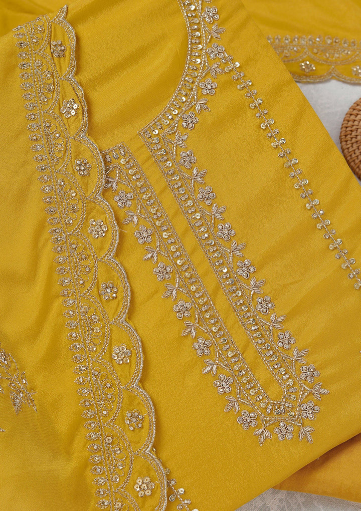 Mustard Zariwork (Gold) Georgette Unstitched Salwar Suit_koskii