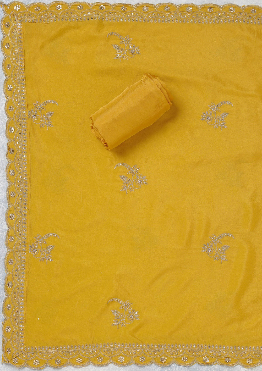 Mustard Zariwork (Gold) Georgette Unstitched Salwar Suit_koskii