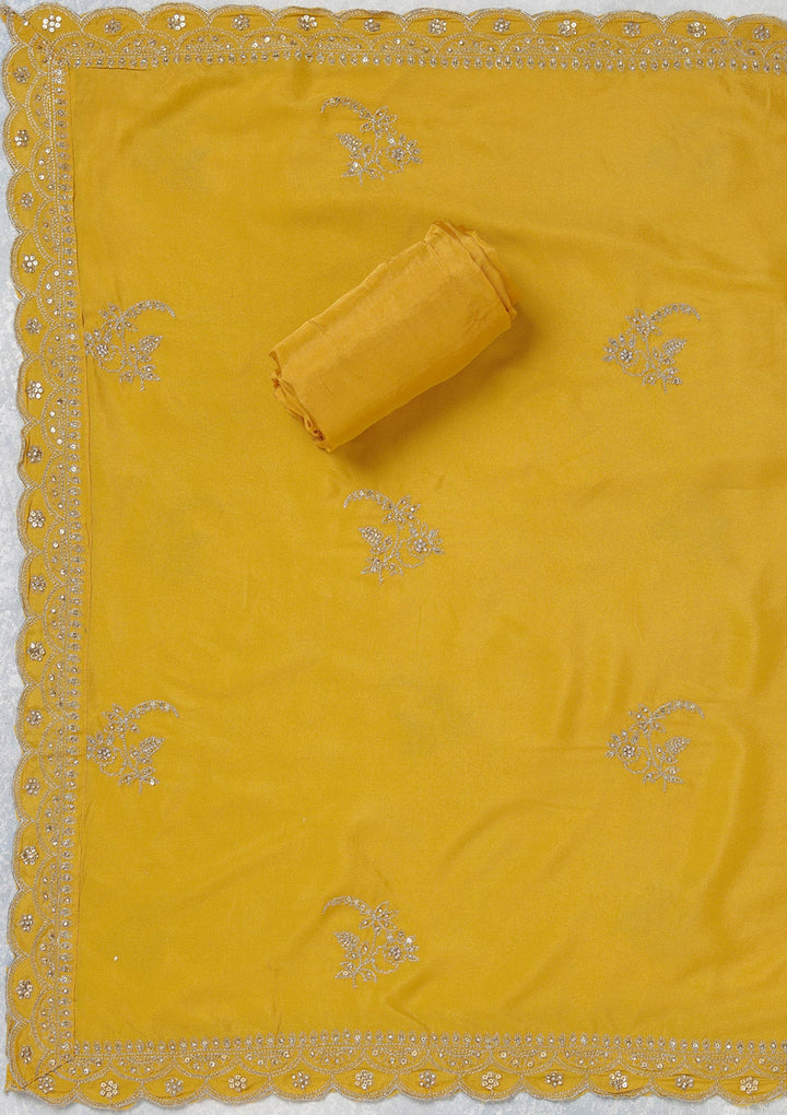Mustard Zariwork (Gold) Georgette Unstitched Salwar Suit_koskii