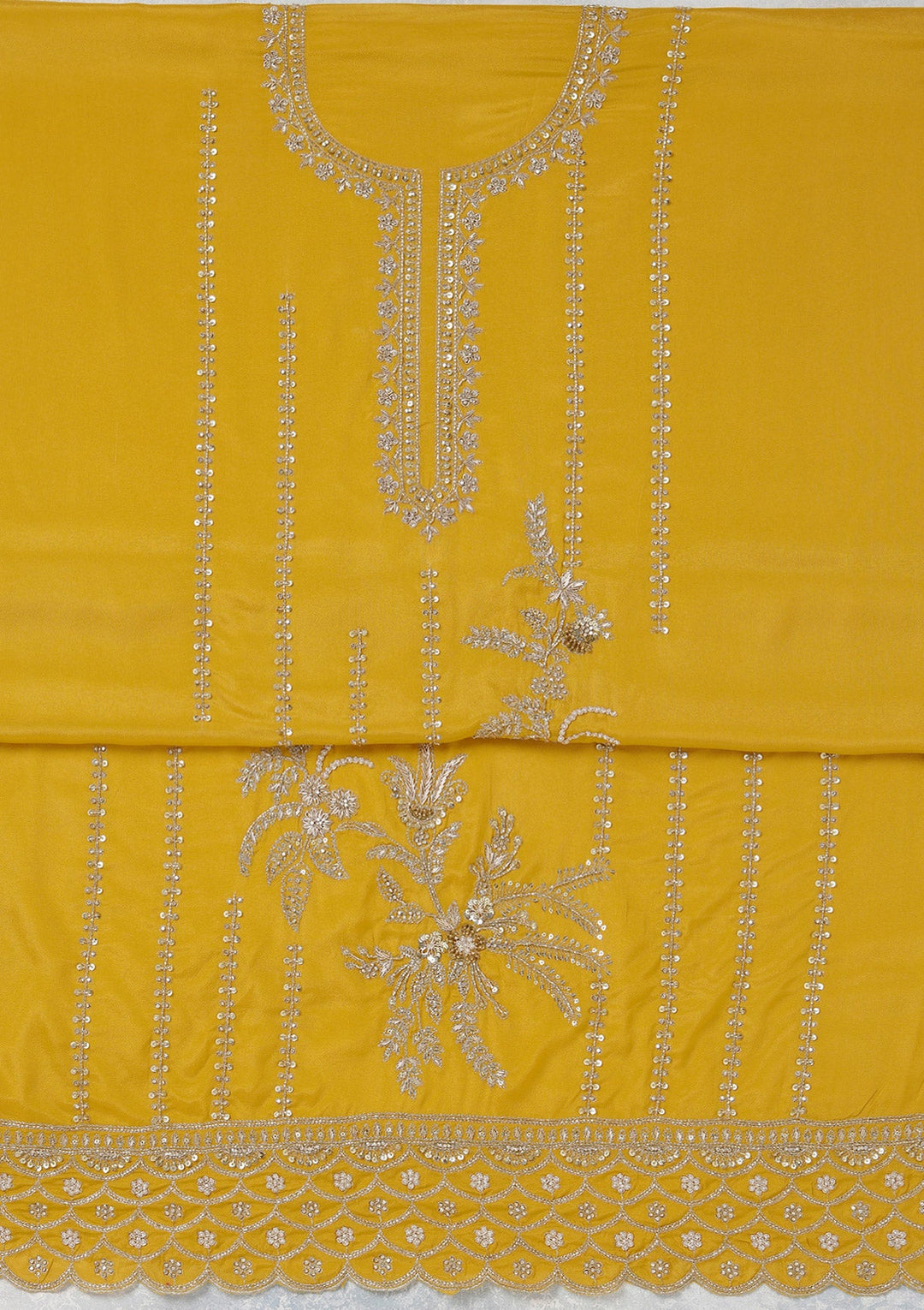 Mustard Zariwork (Gold) Georgette Unstitched Salwar Suit_koskii