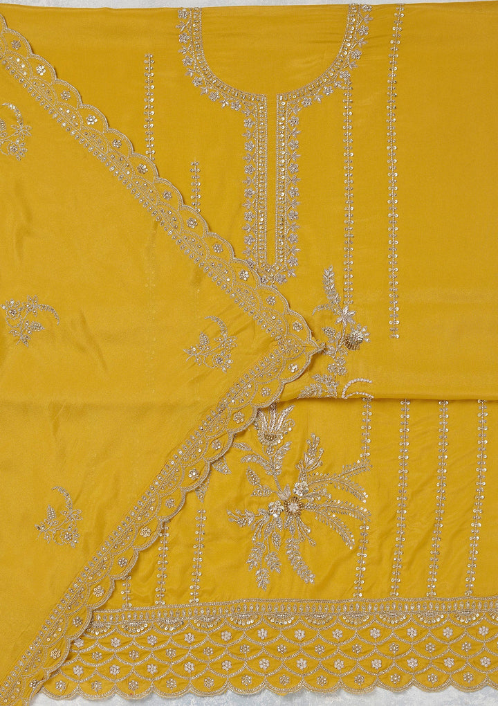Mustard Zariwork (Gold) Georgette Unstitched Salwar Suit_koskii