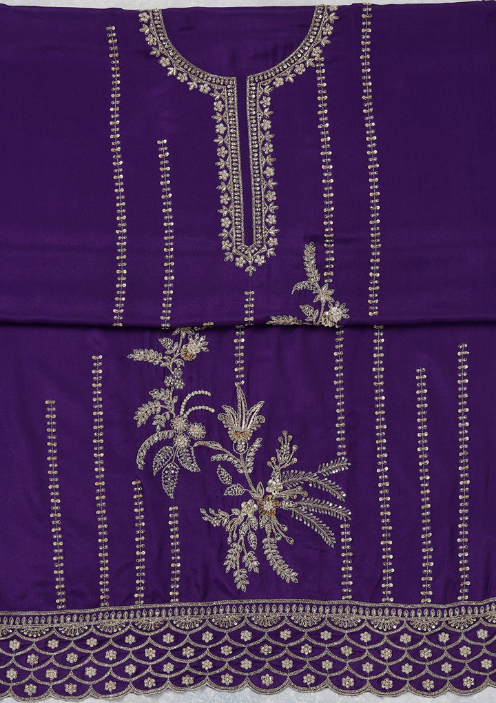 Purple Zariwork (Gold) Georgette Unstitched Salwar Suit_koskii