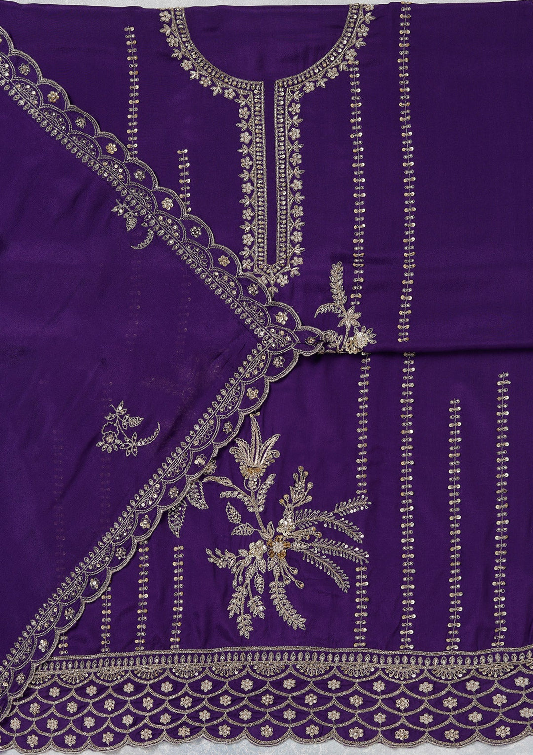 Purple Zariwork (Gold) Georgette Unstitched Salwar Suit_koskii