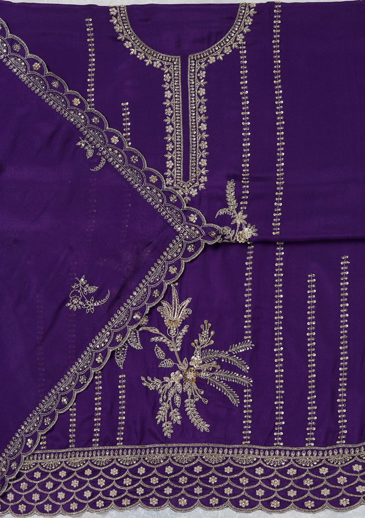 Purple Zariwork (Gold) Georgette Unstitched Salwar Suit_koskii