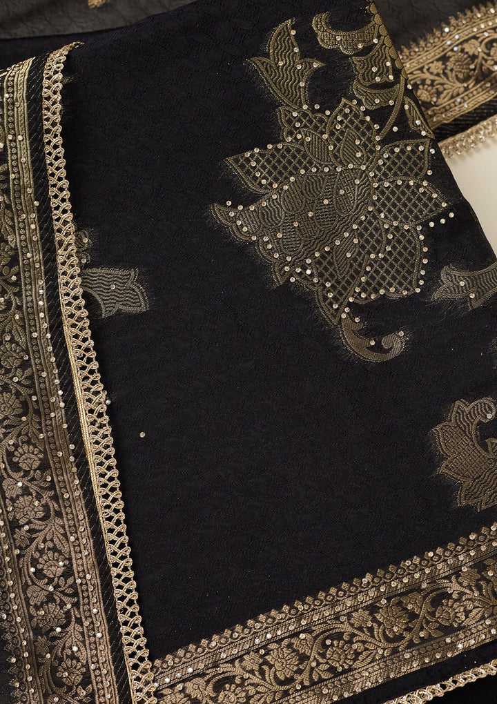Black Zariwork (Gold) Dola Silk Unstitched Salwar Suit