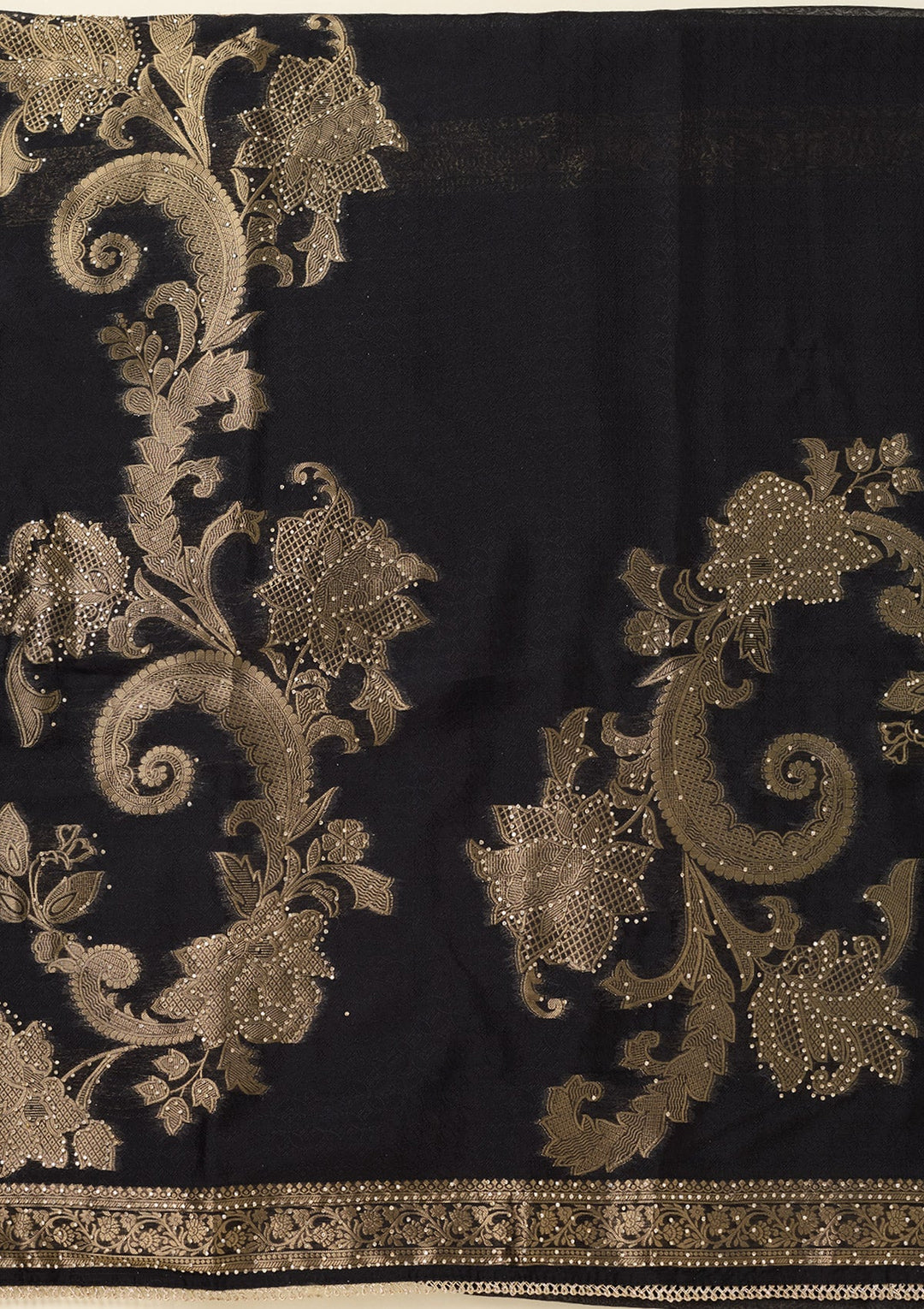 Black Zariwork (Gold) Dola Silk Unstitched Salwar Suit