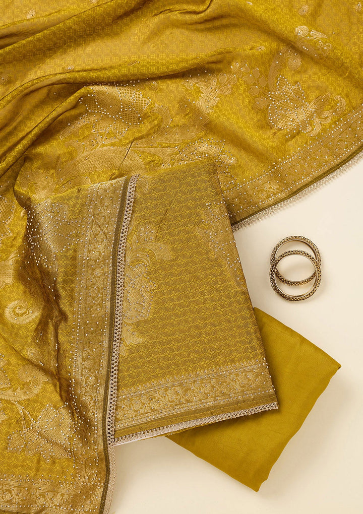 Mustard Zariwork (Gold) Dola Silk Unstitched Salwar Suit